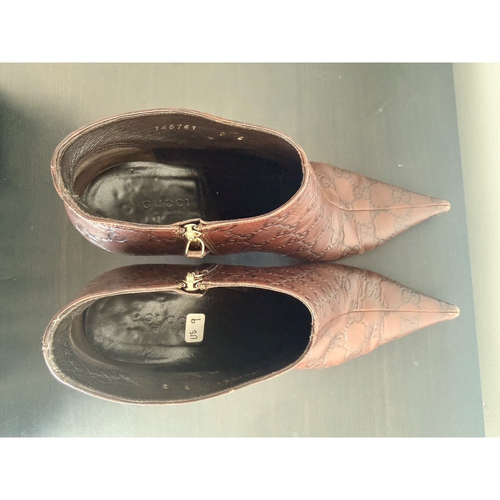 Gucci Guccissima GG Leather Ankle Booties Heels 9 / 9B Vintage Y2K Brown Italy - Picture 8 of 16
